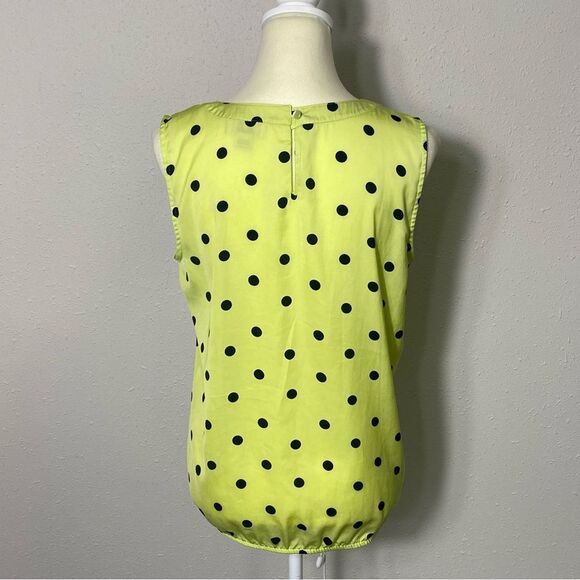 Loft Lime Green Polka Dot Sleeveless Pintuck Blouse Women's Size Small - Picture 2 of 14